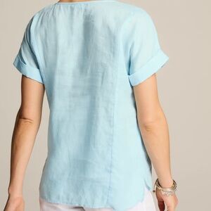 purejill Linen Lightweight Pastel Blue 100% Linen Short Sleeve Bouse